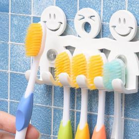 Cartoon Cute Smiley Toothbrush Holder Suction Cup Type Family Of Three Toothbrush Holder