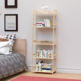 WTZ Bookshelf;  Ladder Shelf;  5 Tier Bamboo Bookcase;  Rustic Open Book Case for Bedroom;  Living Room;  Office;  BC-238 Natural