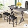 TOPMAX 3-Piece Counter Height Wood Kitchen Dining Table Set with 2 Stools for Small Places, Gray Finish+Black Cushion