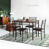 5 Piece Dining Set Wood Metal Table and 4 Chairs Kitchen Breakfast Furniture