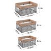 Wooden Top Wire Storage Baskets (Set of 3)Organizer with Built-in Handles for Kitchen Laundry Nursery