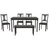 Classic Dining Set Wooden Table and 4 Chairs with Bench for Kitchen Dining Room, Gray (Set of 6)