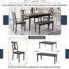 Classic Dining Set Wooden Table and 4 Chairs with Bench for Kitchen Dining Room, Gray (Set of 6)