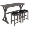 TOPMAX 3-Piece Counter Height Wood Kitchen Dining Table Set with 2 Stools for Small Places, Gray Finish+Black Cushion