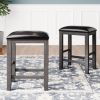 TOPMAX 3-Piece Counter Height Wood Kitchen Dining Table Set with 2 Stools for Small Places, Gray Finish+Black Cushion