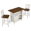 Farmhouse 3-Piece Counter Height Dining Table Set, Wooden Kitchen Table Set with Storage Cabinet and Shelves for Small Places