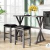 TOPMAX 3-Piece Counter Height Wood Kitchen Dining Table Set with 2 Stools for Small Places, Gray Finish+Black Cushion