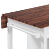 Farmhouse Stationary Wood Dining Table Drop Leaf Kitchen Island with Storage Shelves, Dark Walnut+White