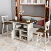 Farmhouse 3-Piece Counter Height Dining Table Set, Wooden Kitchen Table Set with Storage Cabinet and Shelves for Small Places