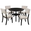 5-Piece Kitchen Dining Table Set Round Table with Bottom Shelf, 4 Upholstered Chairs for Dining Room(Espresso)