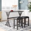 TOPMAX 3-Piece Counter Height Wood Kitchen Dining Table Set with 2 Stools for Small Places, Gray Finish+Black Cushion