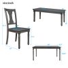 Classic Dining Set Wooden Table and 4 Chairs with Bench for Kitchen Dining Room, Gray (Set of 6)