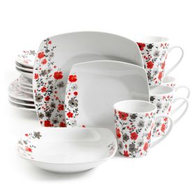 Gibson Home Rosetta Floral 16 Piece Fine Ceramic Dinnerware Set in White Floral