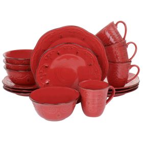 Elama Rustic Birch 16 Piece Stoneware Dinnerware Set in Red