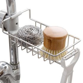 Drainer Storage Soap Stainless Dishcloth Rag Steel Sponge Shelf Adjustable Rack Dry Kitchen Basket Finishing Faucet Towel Pool (Color: Grey)