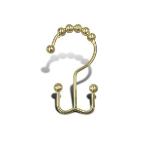 Double Shower Curtain Hooks Stainless Steel Rolling Shower Rings for Curtain Rod, Set of 12Pcs (Color: Golden, Set: 12 Pieces Hooks)