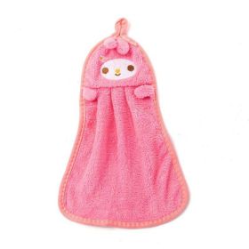 Soft Coral Velvet Cartoon Animal Towel Hung Hanging Absorbent Rag Dishcloth Kitchen Cleaning Tool (Color: Pink)