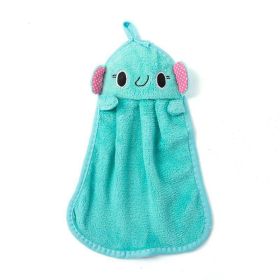 Soft Coral Velvet Cartoon Animal Towel Hung Hanging Absorbent Rag Dishcloth Kitchen Cleaning Tool (Color: Blue)