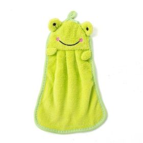 Soft Coral Velvet Cartoon Animal Towel Hung Hanging Absorbent Rag Dishcloth Kitchen Cleaning Tool (Color: Green)