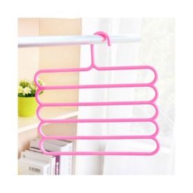 5 Layer Hanger Plastic Multipurpose Kitchen Towels Hanger, Space Saver Cabinet Hanger Multiple Clothe Hanger Tie Shawls Cabinet Organizer (Color: Pink)