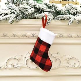 Cross border New Christmas Decorations Red and Black Checker Plush Christmas Socks Hanging Gifts Candy Bags Hangings (Specifications: E-W44 small red and black checked socks)