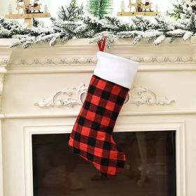 Cross border New Christmas Decorations Red and Black Checker Plush Christmas Socks Hanging Gifts Candy Bags Hangings (Specifications: E-W43 large red and black checked socks)