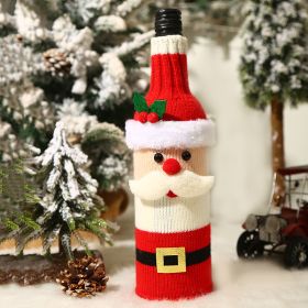 2022 Christmas Wine Bottle Set Christmas Decorative Cartoon Knitted Old Man Snowman Wine Set Holiday Restaurant Decoration (Specifications: G-JT04 Old Man's Belt Knitted Wine Cover)