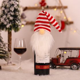 Cross border new Christmas decorations Face less elderly knitting wool wine bottle sets Holiday table decoration (Specifications: G-JT46 red and white striped wine cap C)