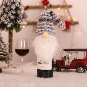 Cross border new Christmas decorations Face less elderly knitting wool wine bottle sets Holiday table decoration (Specifications: G-JT48 gray white wine cap D)