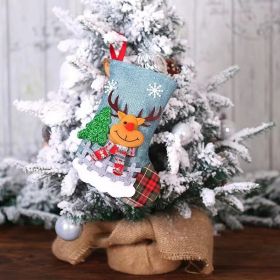 Christmas decorations Santa Claus socks plaid doll linen socks Christmas tree pendant decorations Christmas gift bag (Specifications: E-W11 small deer head blue socks)