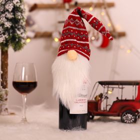 Cross border new Christmas decorations Face less elderly knitting wool wine bottle sets Holiday table decoration (Specifications: G-JT47 Deep Red Wine Cap B)