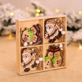 Mingguan Christmas Decorative Articles New Cartoon Wooden Pendant Christmas Decorative Tree Decorative Gift Package (Specifications: Q-G31 Old Snowman Style II (12 pieces in a box))