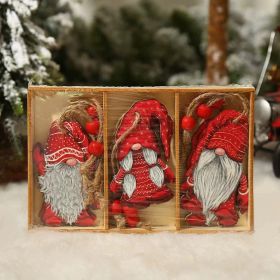 Christmas supplies American home decoration props Painted cute forest people pendant Christmas gifts Wooden pendants (Specifications: Q-J07 Type C (9 in one box) wooden pendant in box)