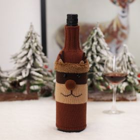 2022 Christmas Wine Bottle Set Christmas Decorative Cartoon Knitted Old Man Snowman Wine Set Holiday Restaurant Decoration (Specifications: G-JT173 Elk Knitted Wine Cover)