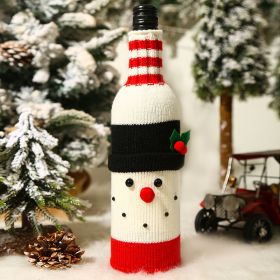 2022 Christmas Wine Bottle Set Christmas Decorative Cartoon Knitted Old Man Snowman Wine Set Holiday Restaurant Decoration (Specifications: G-JT05 Snowman Knitted Wine Cover)