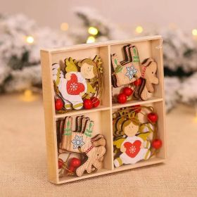 Mingguan Christmas Decorative Articles New Cartoon Wooden Pendant Christmas Decorative Tree Decorative Gift Package (Specifications: Q-G32 Angel Style I (12 pieces in a box))