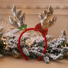 Spot Christmas decorations New style antler head button loose powder long antler children's festival party Christmas hair hoop (Specifications: B-C110 New golden pink antler)