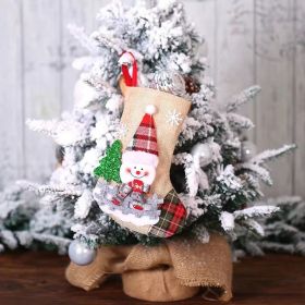 Christmas decorations Santa Claus socks plaid doll linen socks Christmas tree pendant decorations Christmas gift bag (Specifications: E-W10 small snowman head linen socks)