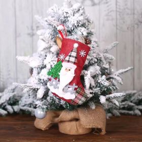 Christmas decorations Santa Claus socks plaid doll linen socks Christmas tree pendant decorations Christmas gift bag (Specifications: E-W09 Small Old Man's Red Socks)