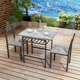 Modern 3-Piece Dining Table Set with 2 Chairs for Dining Room,Black Frame+Printed Black Marble Finish (Color: Gray)