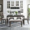 6-Piece Kitchen Simple Wooden Dining Table and Chair with Bench, Fabric Cushion