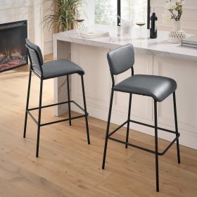 Pu Faux Leather Bar Stools Set of 2, Pub Barstools with Back and Footrest (Color: Gray)