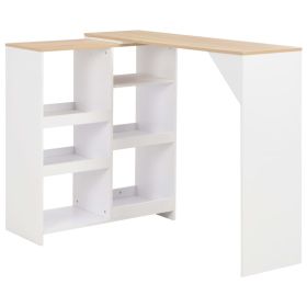 Bar Table with Moveable Shelf White 54.33"x15.75"x47.24" (Color: White)