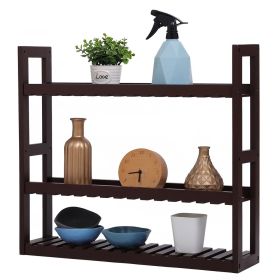 3-Tier Bathroom Adjustable Multifunctional Bamboo Shelf Layer Rack Wall Mounted Utility Storage Organizer Towel Shelves Kitchen Living Room Holder (Color: Dark Brown)