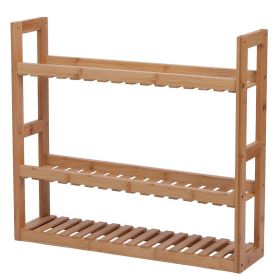 3-Tier Bathroom Adjustable Multifunctional Bamboo Shelf Layer Rack Wall Mounted Utility Storage Organizer Towel Shelves Kitchen Living Room Holder (Color: Natural)