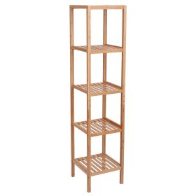 5-Tier Bamboo Shelf Free Standing Bathroom Tower Rack Corner Rack Multi-Functional Storage Organizer Unit (Color: Natural)