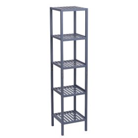 5-Tier Bamboo Shelf Free Standing Bathroom Tower Rack Corner Rack Multi-Functional Storage Organizer Unit (Color: Gray)