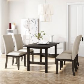 Farmhouse 5-Piece Wood Dining Table Set for 4;  Kitchen Furniture Set with 4 Upholstered Dining Chairs for Small Places; (Color: Beige)