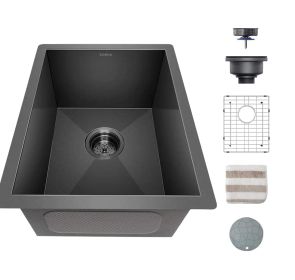 TORVA Gloss Black Ceramic Coating with NanoTek Undermount Kitchen Sink, 16 Gauge T-304 Stainless Steel Single Bowl Wet Bar or Prep Sink (size: 15 x 17 x 9)