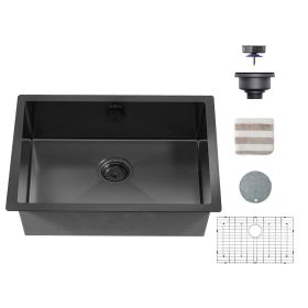 TORVA Gloss Black Ceramic Coating with NanoTek Undermount Kitchen Sink, 16 Gauge Stainless Steel Wet Bar or Prep Sinks Single Bowl (size: 30x18x10")